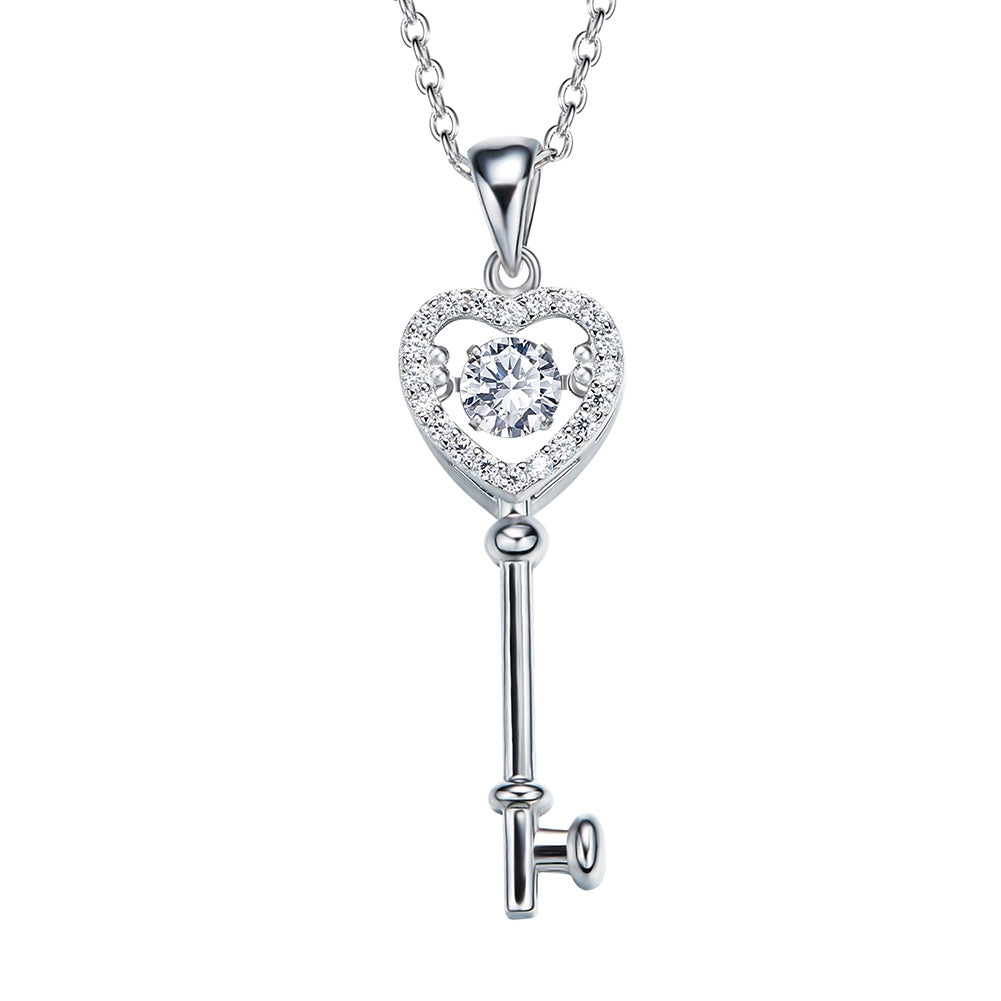 Sterling silver key to the heart dancing crystal necklace -Glintzia Jewelry