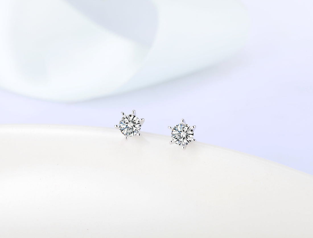 Sterling silver cute little white crystal earring -Glintzia Jewelry