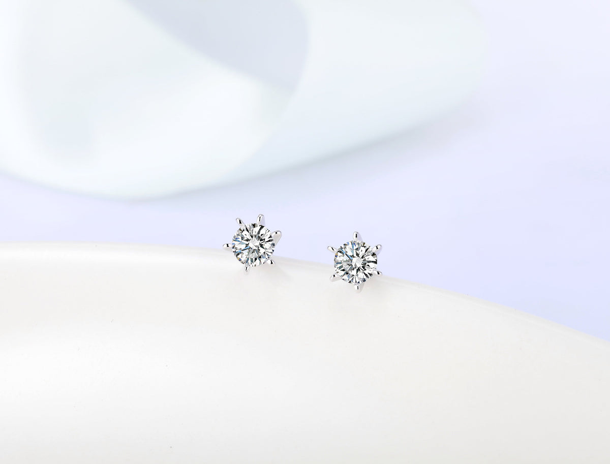 Sterling silver cute little white crystal earring -Glintzia Jewelry