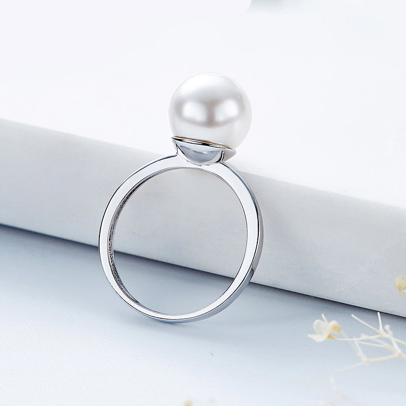 Sterling silver elegant white pearl ring -Glintzia Jewelry