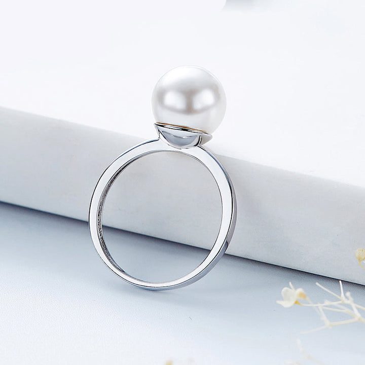 Sterling silver elegant white pearl ring -Glintzia Jewelry