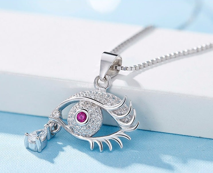 Sterling silver crying eye necklace -Glintzia Jewelry