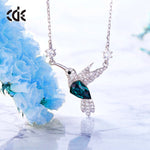 Sterling silver Emerald hummingbird with 2 crystals on the chain necklace -Glintzia Jewelry