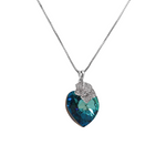 The Flower on Sapphire Swarovski crystal Heart platinum plated necklace - SAPPHIRE - NECKLACES