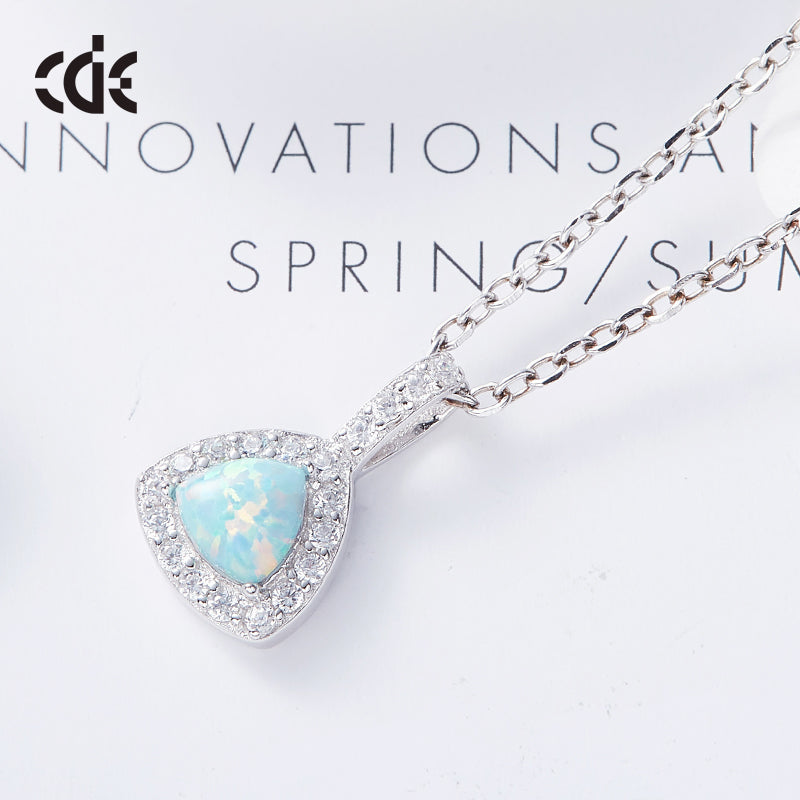 Sterling silver elegant shining crystal with an opal stone necklace -Glintzia Jewelry