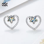 Sterling silver sapphire star in a heart earring -Glintzia Jewelry