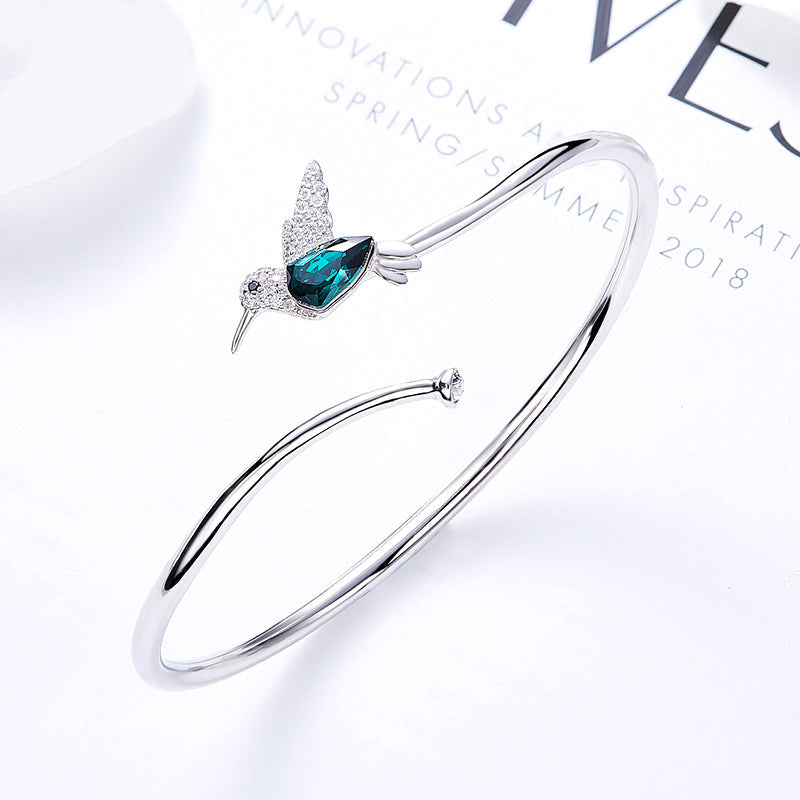 Sterling silver simple Emerald hummingbird bangle -Glintzia Jewelry