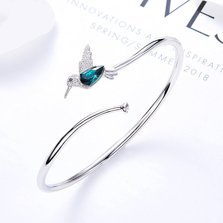 Sterling silver simple Emerald hummingbird bangle -Glintzia Jewelry