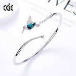 Sterling silver simple Emerald hummingbird bangle -Glintzia Jewelry