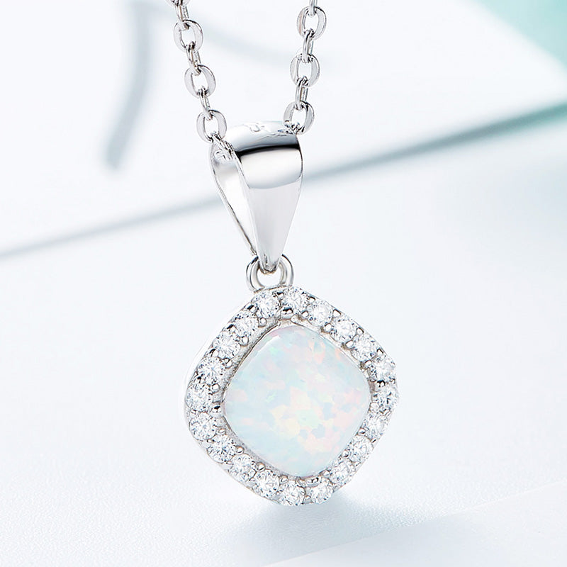 Sterling silver elegant rhombus shape opal necklace -Glintzia Jewelry