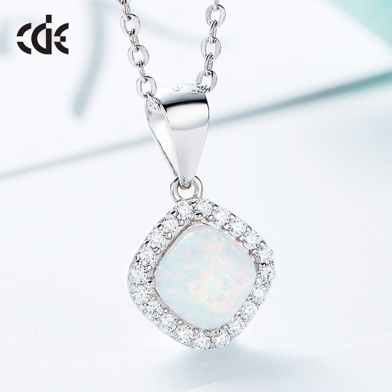 Sterling silver elegant rhombus shape opal necklace -Glintzia Jewelry