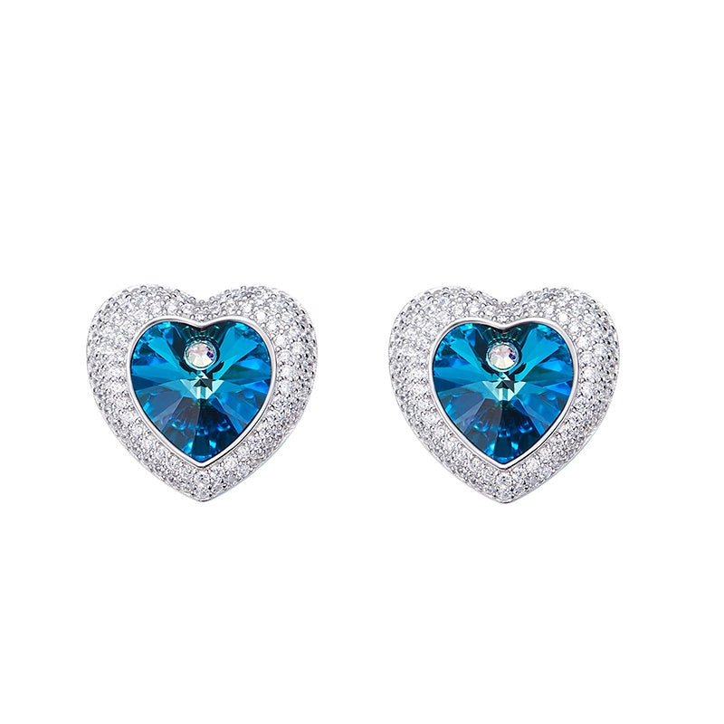 Sterling silver shining  little blue topaz heart earring -Glintzia Jewelry