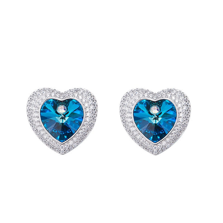Sterling silver shining  little blue topaz heart earring -Glintzia Jewelry