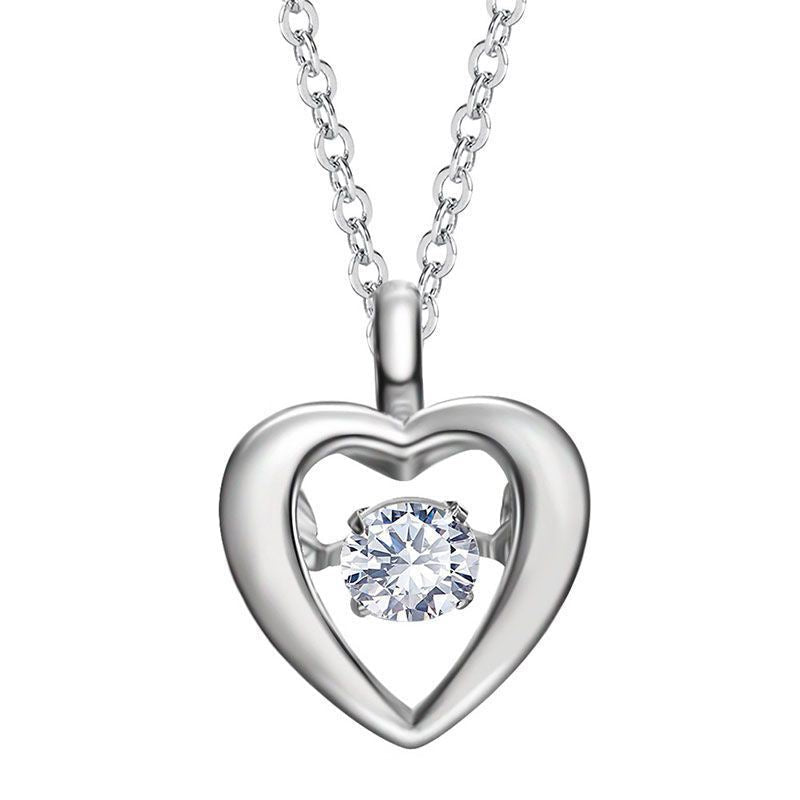 Sterling silver heart shaped dancing crystal necklace -Glintzia Jewelry