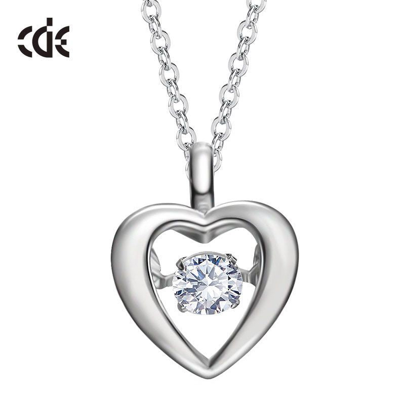 Sterling silver heart shaped dancing crystal necklace -Glintzia Jewelry