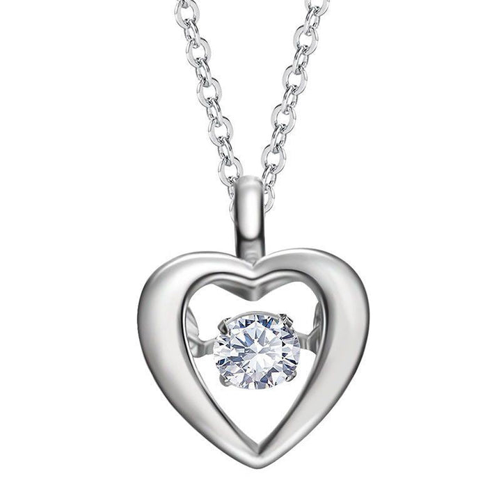 Sterling silver heart shaped dancing crystal necklace -Glintzia Jewelry