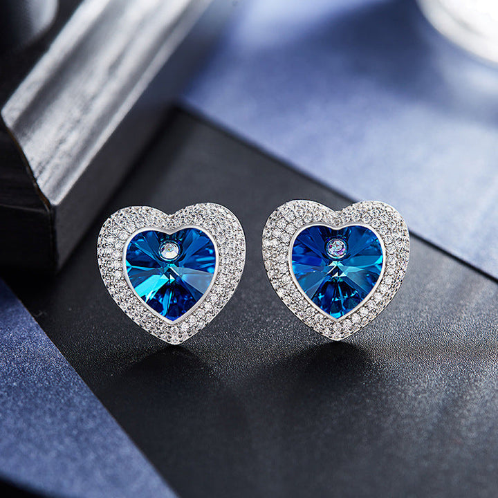 Sterling silver shining  little blue topaz heart earring -Glintzia Jewelry
