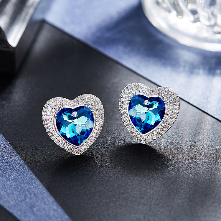 Sterling silver shining  little blue topaz heart earring -Glintzia Jewelry
