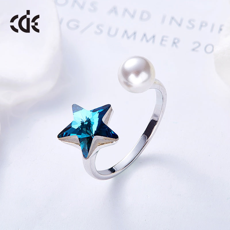 The cute sapphire star with a pearl ring -Glintzia Jewelry