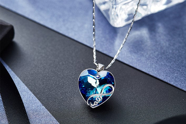 Sterling silver infinity love sapphire heart necklace -Glintzia Jewelry