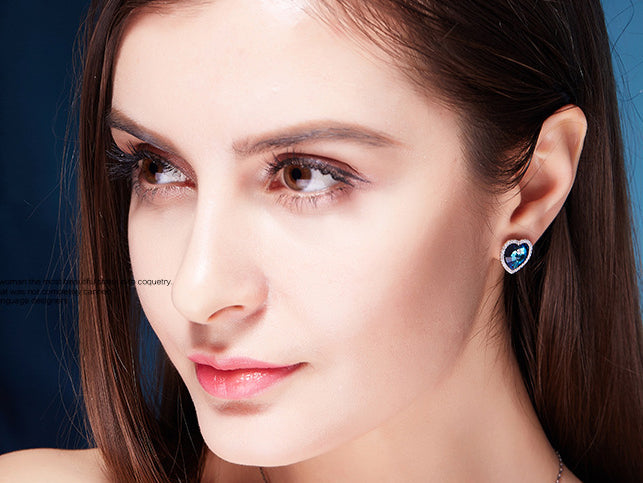 Sterling silver simple blue topaz crystal heart earring -Glintzia Jewelry