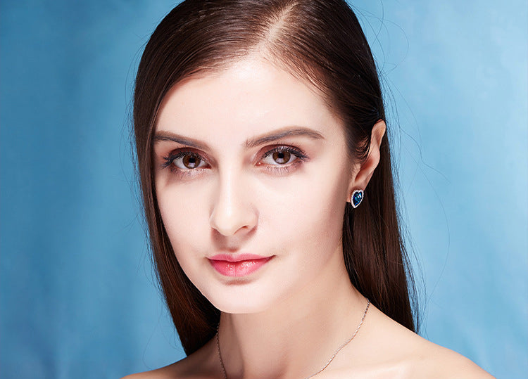 Sterling silver simple blue topaz crystal heart earring -Glintzia Jewelry
