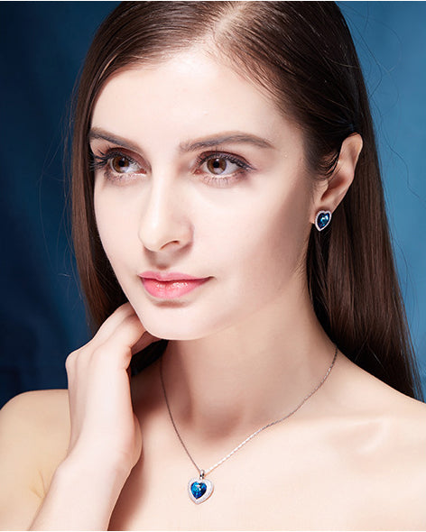 Sterling silver simple blue topaz crystal heart earring -Glintzia Jewelry