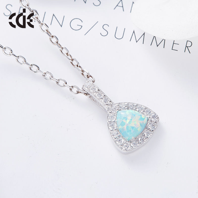 Sterling silver elegant shining crystal with an opal stone necklace -Glintzia Jewelry