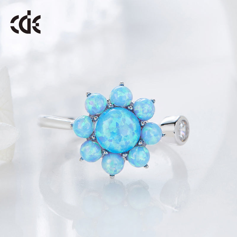 Sterling silver cute blue opal flower ring -Glintzia Jewelry