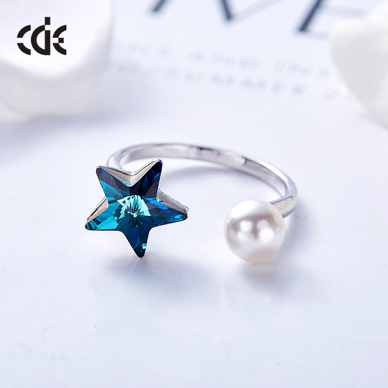The cute sapphire star with a pearl ring -Glintzia Jewelry