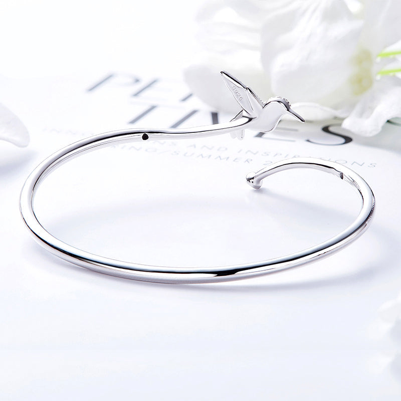 Sterling silver simple Emerald hummingbird bangle -Glintzia Jewelry