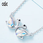 Sterling silver cute white ab swan sisters necklace -Glintzia Jewelry