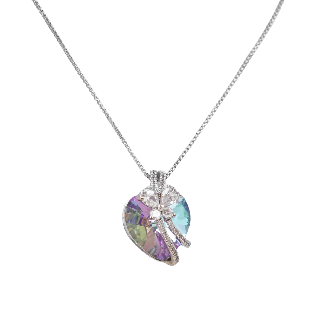 Butterfly Hanging Swarovski crystal amethyst heart Platinum plated Necklace - AMETHYST - NECKLACES