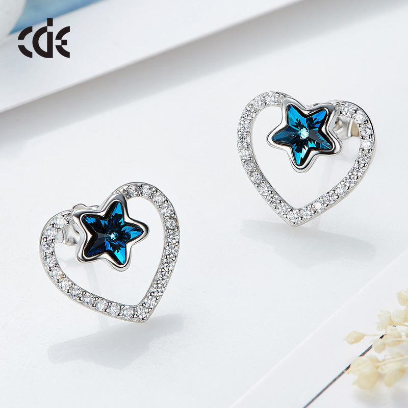 Sterling silver sapphire star in a heart earring -Glintzia Jewelry