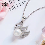 Sterling silver fancy swan with a pearl necklace -Glintzia Jewelry