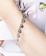 Sterling silver colorful aligned hearts bracelet -Glintzia Jewelry