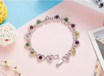 Sterling silver colorful aligned hearts bracelet -Glintzia Jewelry