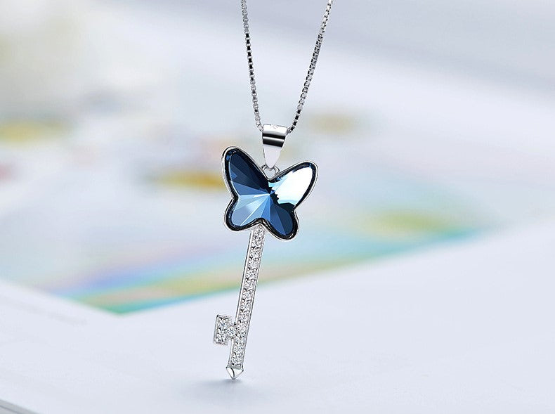 Sterling silver butterfly key necklace -Glintzia Jewelry