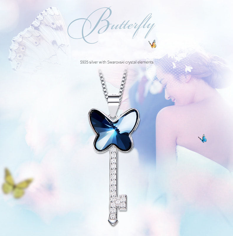 Sterling silver butterfly key necklace -Glintzia Jewelry