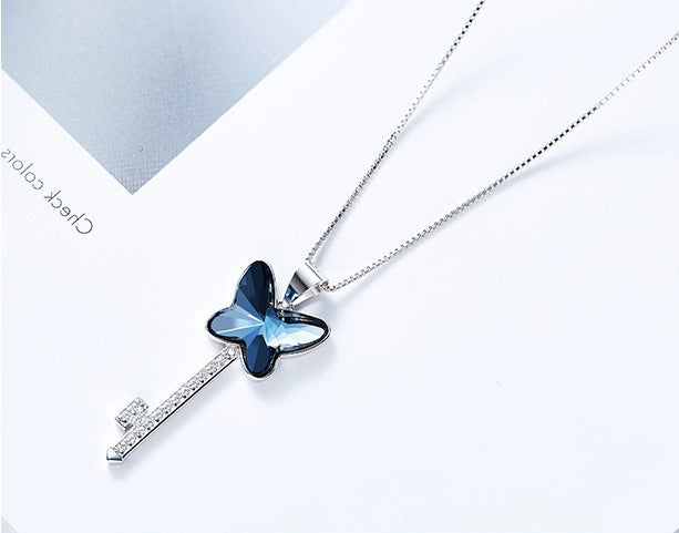 Sterling silver butterfly key necklace -Glintzia Jewelry