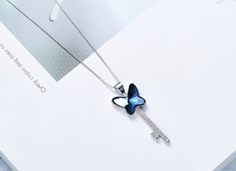 Sterling silver butterfly key necklace -Glintzia Jewelry