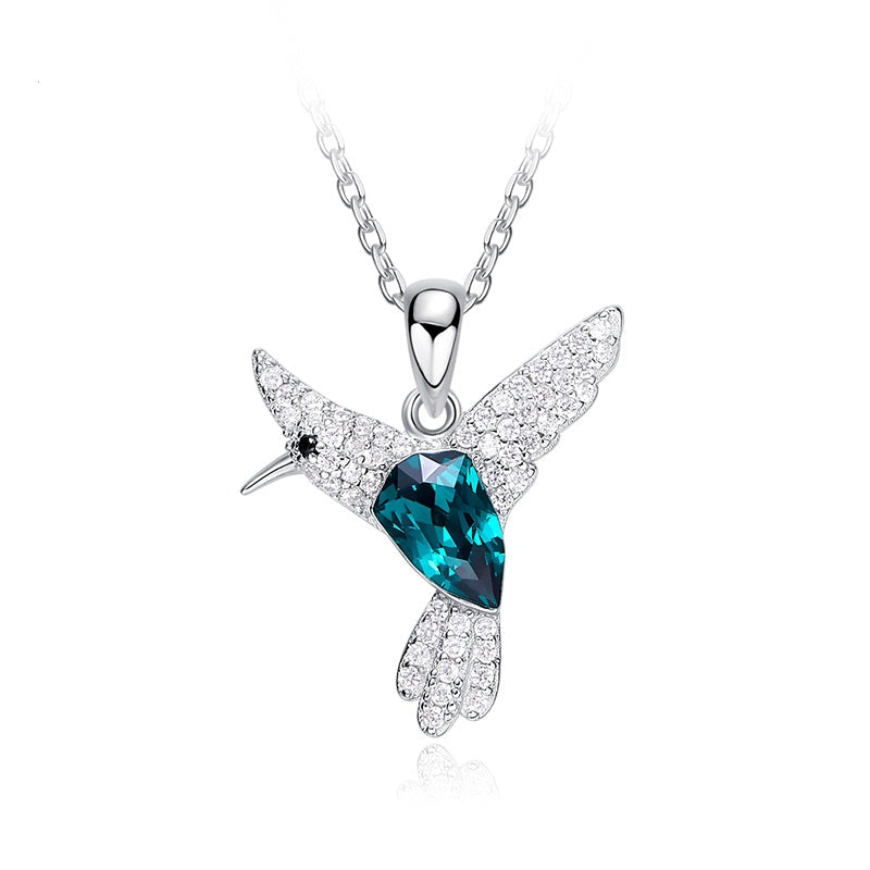 Sterling silver flying Emerald hummingbird necklace -Glintzia Jewelry
