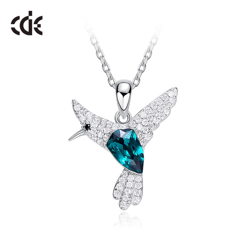 Sterling silver flying Emerald hummingbird necklace -Glintzia Jewelry