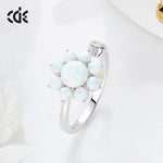 Sterling silver cute blue opal flower ring -Glintzia Jewelry