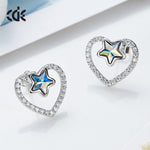 Sterling silver sapphire star in a heart earring -Glintzia Jewelry