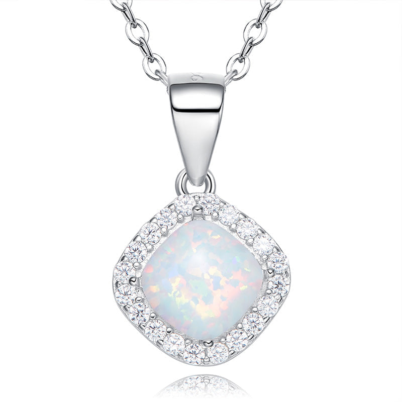 Sterling silver elegant rhombus shape opal necklace -Glintzia Jewelry