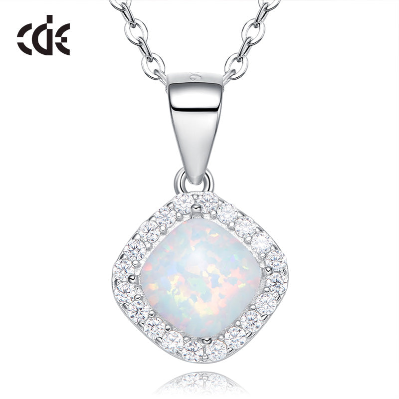 Sterling silver elegant rhombus shape opal necklace -Glintzia Jewelry