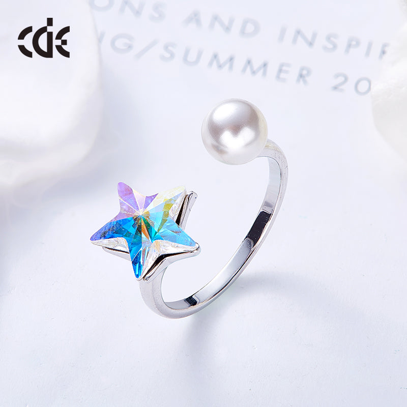 The cute sapphire star with a pearl ring -Glintzia Jewelry
