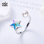 The cute sapphire star with a pearl ring -Glintzia Jewelry