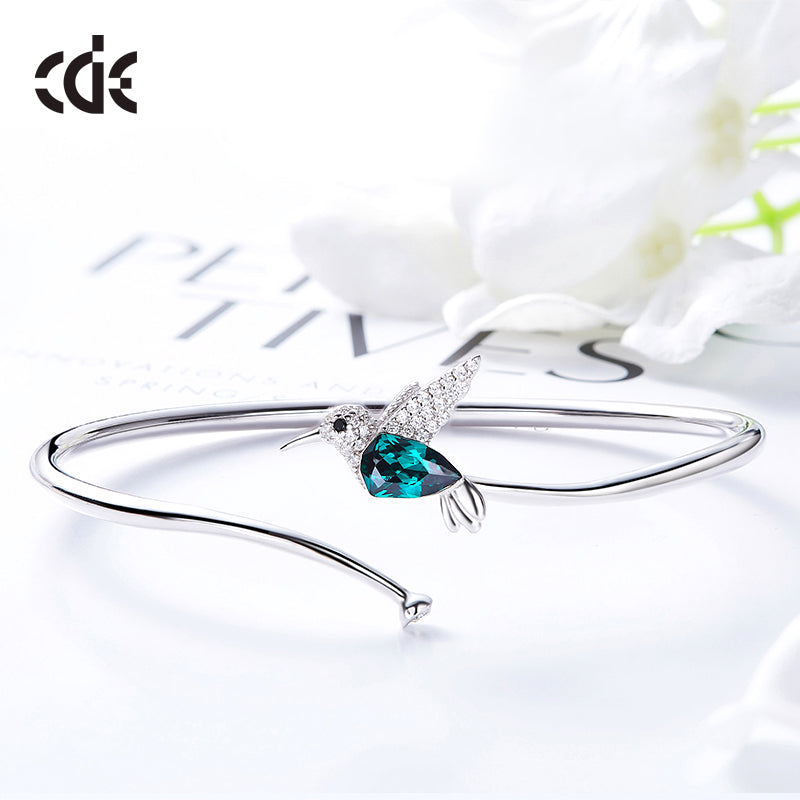 Sterling silver simple Emerald hummingbird bangle -Glintzia Jewelry